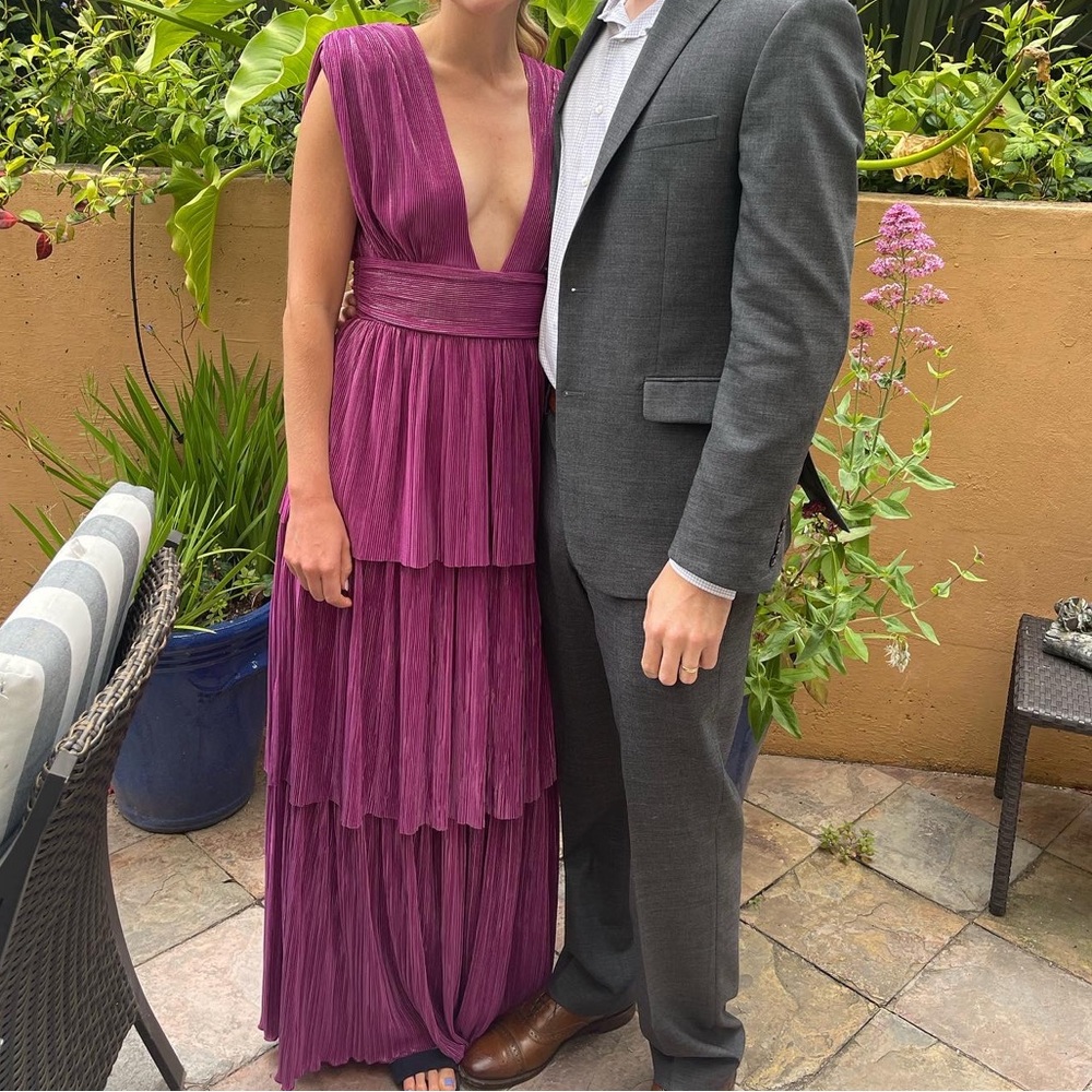 Sabina Musayev Women's Purple Judith Metallic Tiered Gown Dress